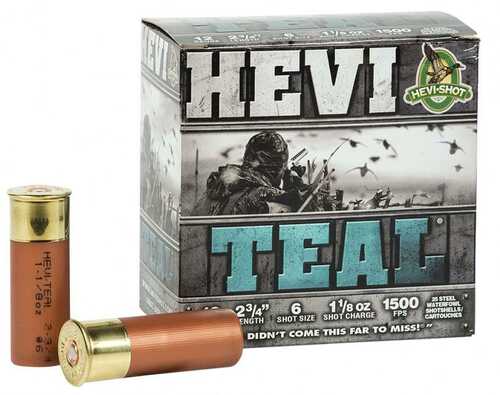 Hevi-Shot Hevi-Teal Shotshells 12 Ga 2 -3/4" 1-1/8 Oz 1500 Fps #6 25/ct