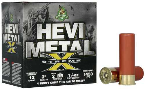 HEVI-Shot HEVI-Metal Xtreme Shotshell 12Ga 3" 1-1/4 Oz 1450 Fps #BB Steel & #2 Tungsten 25/ct