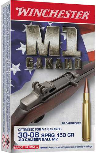 Winchester M1 Garand Rifle Ammunition .30-06 Sprg 150Gr FMJ 2740 Fps 20/ct