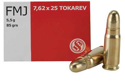 Sellier & Bellot Pistol & Revolver Ammo 7.62x25mm Tokarev 85 Gr FMJ  50/Box