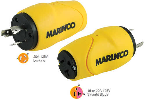 Marinco Straight Adapter 20Amp Locking Male Plug to 15Amp Female