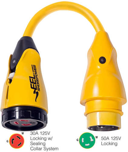 Marinco P503-30 EEL 30A-125V Female to 50A-125V Male Pigtail Adapter - Yellow