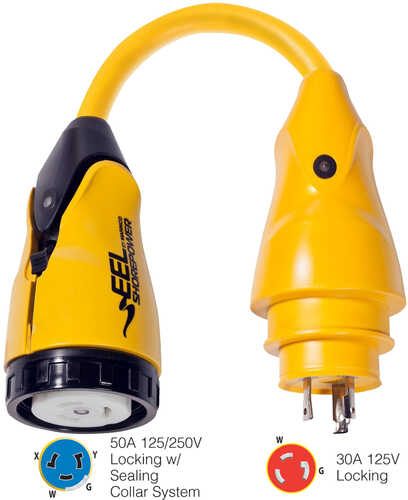 Marinco P30-504 EEL 50A-125/250V Female to 30A-125V Male Pigtail Adapter - Yellow