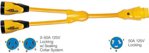 Marinco Y504-2-504 EEL (2)50A-125/250V Female to (1)50A-125/250V Male "Y" Adapter - Yellow
