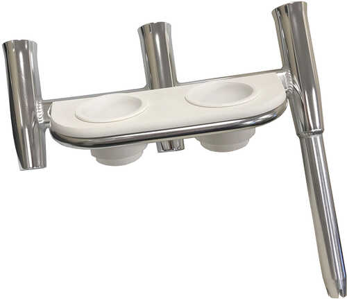 Tigress Offset Triple Rod Holder w/Cup Holders - Port Side - Polished Aluminum