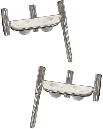 Tigress Offset Triple Rod Holder w/Cup Holders - Port Side &amp; Starboard Polished Aluminum
