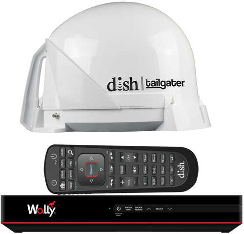KING DISH; Tailgater; Satellite TV Antenna Bundle w/DISH; Wally; HD Receiver &amp; Cables