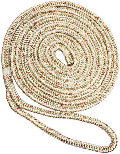 New England Ropes 5/8" x 50&#39; Nylon Double Braid Dock Line - White/Gold w/Tracer