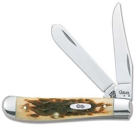 Case 00013 Trapper Mini 2.70"/2.75" Folding Clip Point/Spey Plain Mirror Polished Tru-Sharp SS Blade/ Peach Seed Jigged