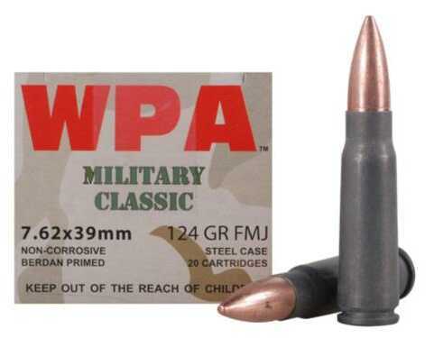 7.62X39mm 124 Grain Full Metal Jacket 20 Rounds Wolf Ammunition