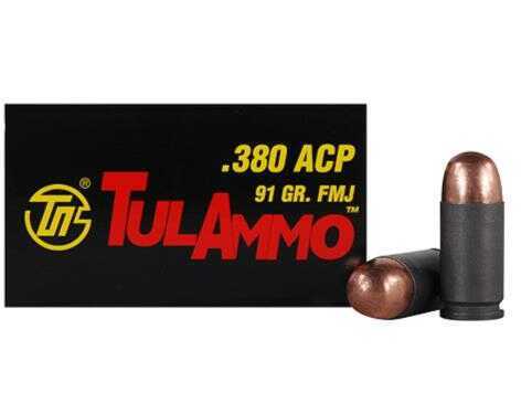 380 ACP 91 Grain Full Metal Jacket 50 Rounds TULA Ammunition