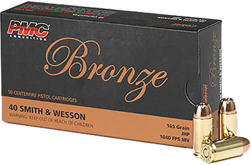 PMC Bronze Pistol Ammo 40 S&W Jacketed Hollow Point 165 Grains 50 Rounds Model: 40B