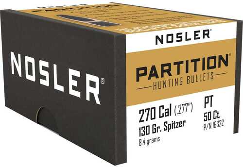 Nosler Partition Bullets .270 Cal. 130 Gr. Spitzer Point 50 Pk. Model: 16322