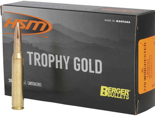 HSM Trophy Gold Rifle Ammunition 270 Win. Berger 130 gr. 20 rd. Model: BER-270130VLD