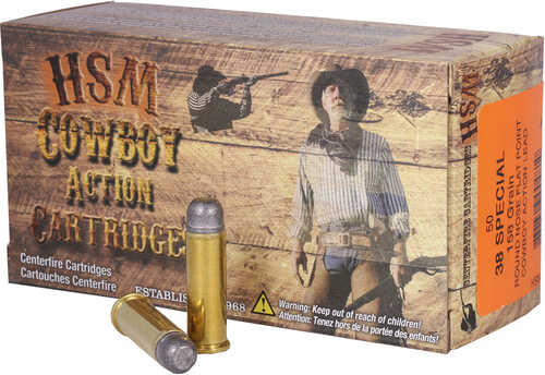 HSM Cowboy Action Handgun Ammunition 38 Special 158 gr. 50 rd. Model: HSM-38-5-N