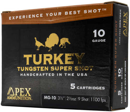 Apex Turkey TSS Shotgun Ammo 10 Gauge 3-1/2 In. 2-1/2 Oz #7.5 Tungsten Shot 5 Rounds Model: MG10-7.5