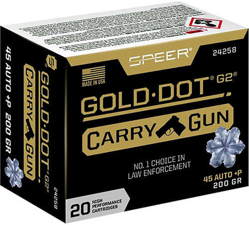 Speer Gold Dot Carry Gun Handgun Ammo 45 ACP +P 200 gr. HP 20 rd. Model: 24258