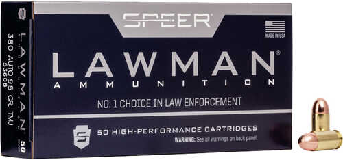 Speer Lawman Pistol Ammo 380 ACP. 95 gr. TMJ 50 rd. Model: 53608