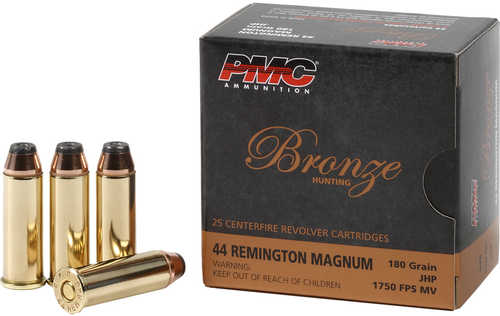 PMC Bronze Pistol Ammo 44 Remington Magnum JHP 180 Grain 25 Rounds Model: 44B