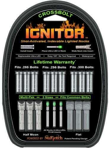 NuFletch Ignitor Crossbow Nocks Green Universal Fit 3 pk. Model: IGNT-UNIV-X-GRN