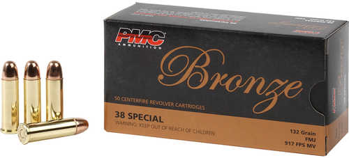 PPMC Bronze Pistol Ammo .38 Special Full Metal Jacket 132 Grain 50 Rounds