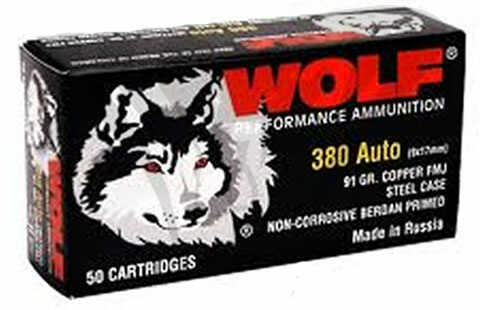 380 ACP 91 Grain Full Metal Jacket 50 Rounds Wolf Ammunition