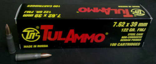 7.62X39mm 122 Grain Full Metal Jacket 100 Rounds TULA Ammunition