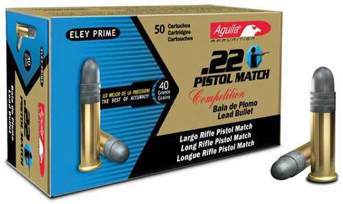 Aguila Ammunition .22 Long Rifle (LR) Pistol Match Competition Ammunition, 40 Grains, Lead Round Nose, Per 50
