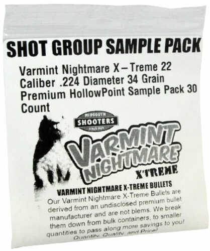 Bulk Bullets Varmint Nightmare X-Treme 22 Caliber .224 Diameter 34 Grain Premium HollowPoint Sample Pack 30 Count