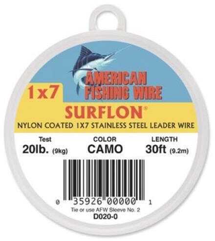 American Fishing Wire Surflon Nylon Coated 250lb Test 30 Foot Spool Camo Md: D250