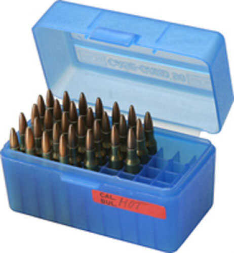 MTM Case-Gard RSS5024 Ammo Box Flip-Top For 6mm PPC/7mm Clear Blue Polypropylene 50Rd