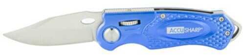 Accusharp 701C Sport 3" Folding Plain Stainless Steel Blade Blue Anodized Aluminum Handle