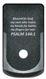 Bastion Magazine Base Plate Psalm 144:1 Black and White for Glock 43 BASGL-43-MAGEXT-PSM144
