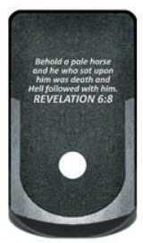 Bastion Magazine Base Plate Revelation 6:8 Black and White Fits Glock 43 BASGL-43-MAGEXT-REVL68
