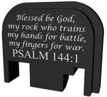 Bastion Slide Back Plate Psalm 144:1 Black and White Fits All for Glock Except 42 & 43 BASGL-SLD-BW-PSM144