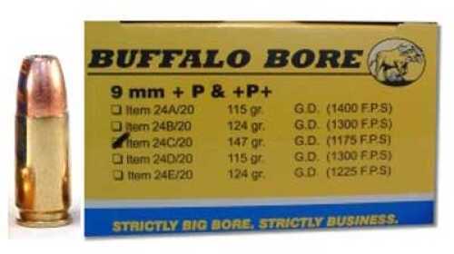 9mm Luger 147 Grain Hollow Point 20 Rounds Buffalo Bore Ammunition