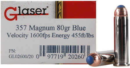 357 Mag 80 Grain Hollow Point 20 Rounds Glaser Ammunition 357 Magnum