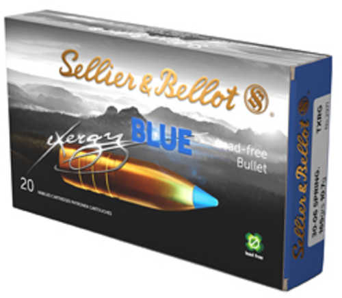 Sellier & Bellot Exergy Blue Bullet Rifle Ammunition 30-06 Springfield 165 Grains Lead Free Tipped Boat Tail 20 Rounds p