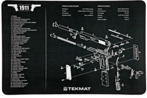 TekMat 1911 Pistol Mat 11"x17" Includes Small Microfiber TekTowel Black Packed In Tube R17-1911