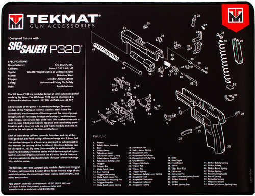 Beck TEK LLC (TEKMAT) R20SIGP320 Sig Sauer P320 Ultra Premium Cleaning Mat Parts Diagram 20" X 15" Black/White