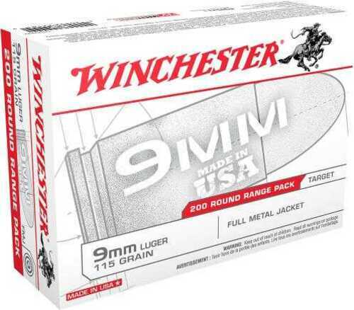 9mm Luger 115 Grain Full Metal Jacket 200 Rounds Winchester Ammunition