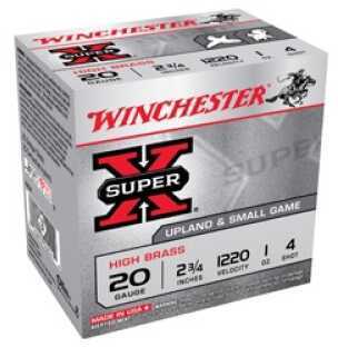 Super X High Brass Game By Winchester 20 Gauge 2 3/4" 1Oz 4 Shot Per 25 Ammunition Md: X204