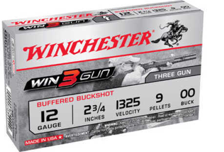 12 Gauge 2-3/4" Lead 00 Buck  9 Pellets 5 Rounds Winchester Shotgun Ammunition