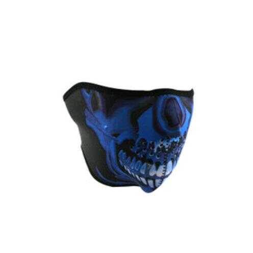 ZANheadgear Neoprene Half Mask Blue Chrome Skull Md: WNFM024H