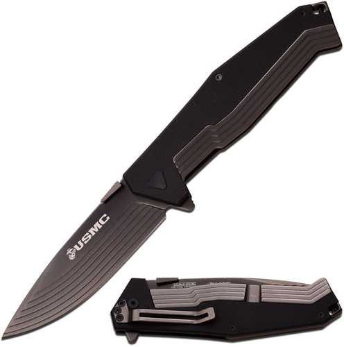 MTech US Marines Folding Knife 4.75inw-Black Blade and Black G10 Handle