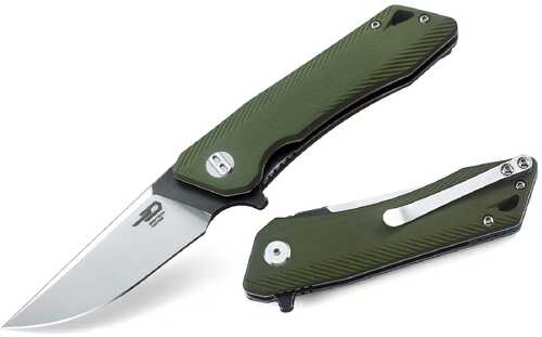 Bestech Thorn Folder 4.3 in Satin Plain Green G-10 Handle