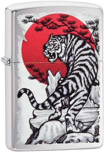 Zippo Brushed Chrome Asian Tiger Design Lighter