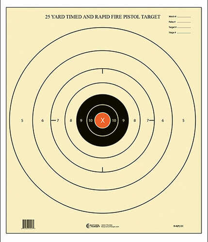 Action Target Inc B-8(P)OC-100 B-8 25-Yard Time And Rapid Fire Paper 21" X 24" Bullseye Black/Orange 100