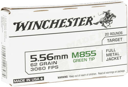 5.56mm Nato 20 Rounds Ammunition Winchester 62 Grain FMJ