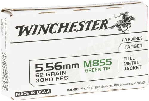 5.56mm Nato 62 Grain FMJ 20 Rounds Winchester Ammunition 5.56mm Nato